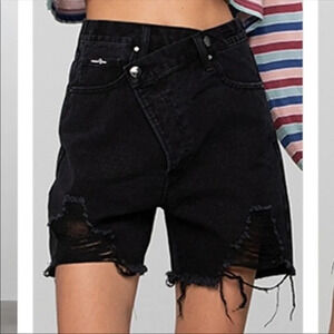 Insane Gene Hi-Rise Crossover Short Distressed Mom Jeans Shorts Black Y2K Size M